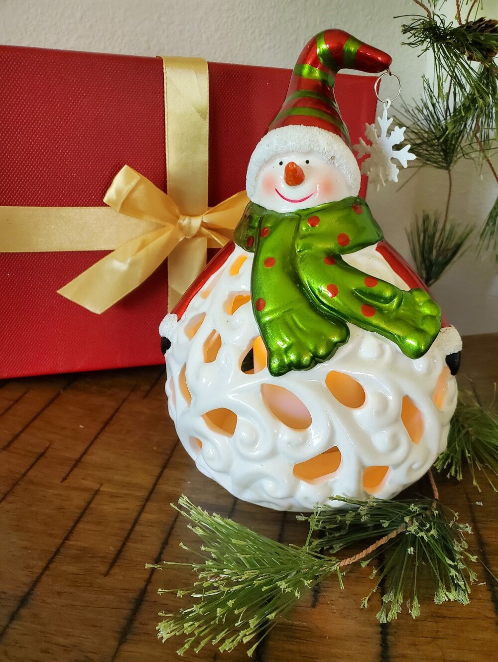 Home Reflections Snowman Porcelain  Flameless Candle LED Luminary Boxed